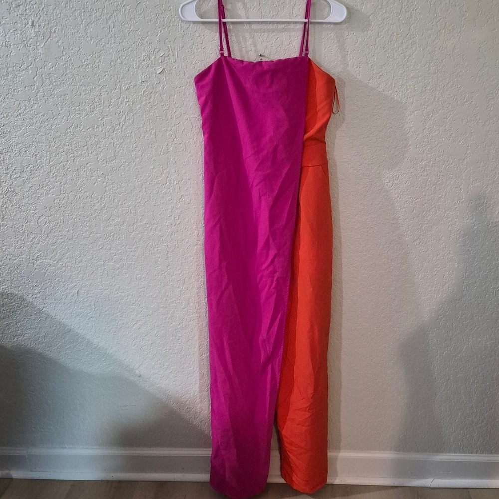 Strut & Bolt Womens S Pink Orange Colorblock Wide Leg Jumpsuit Resort Vacation